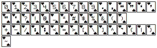 preview of the numbers, punctuation, and symbols of my 'queen of hearts - dark' font